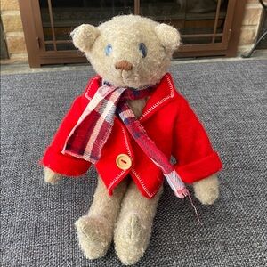🧸 Beautiful Handmade Jointed Teddy Bear, Removable Coat & Scarf, Baby Gift